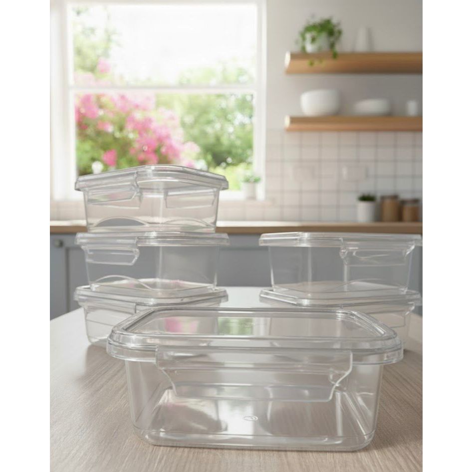 Kit Conjunto 12 Marmitas 750ml com travas Herméticas Transparente Reutilizáveis Livre de BPA