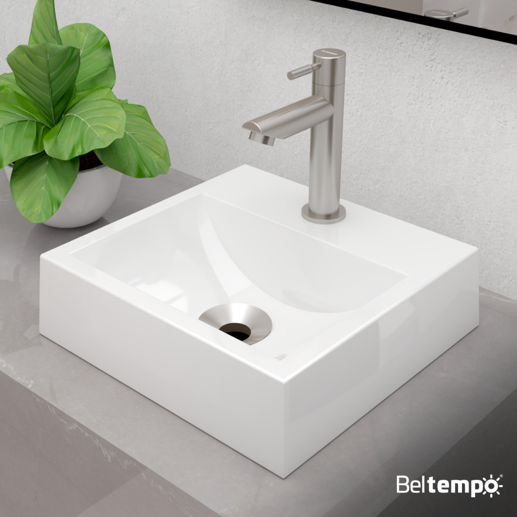 Cuba Pia De Apoio Quadrada 32x30cm Topázio Para Banheiro E Válvula Beltempo