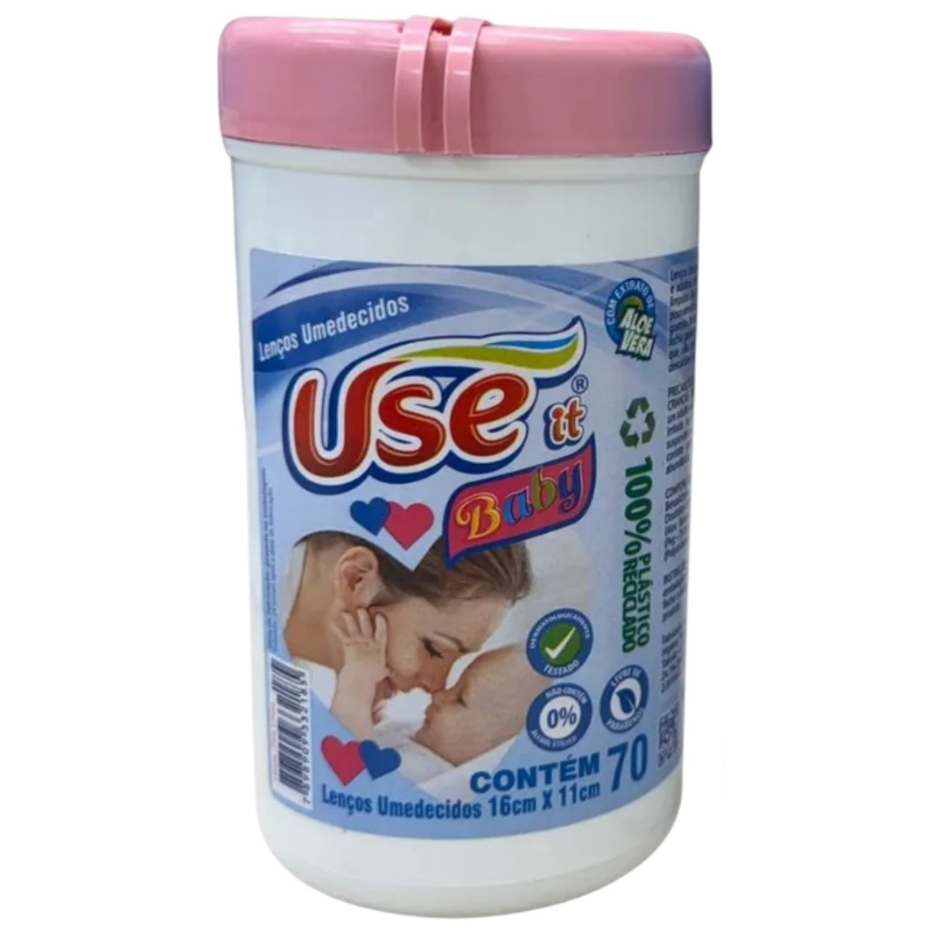 Lenço Umedecido Use It Baby pote 70 lenços Hipoalergênico, Sem Álcool, Higiene para Bebê