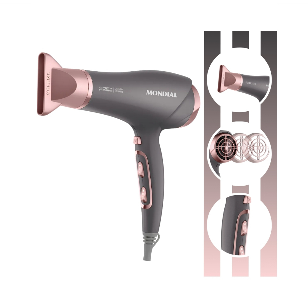 Secador de Cabelo SCN 11 Grey Rose Keratin 2000w Mondial em Oferta na Shopee