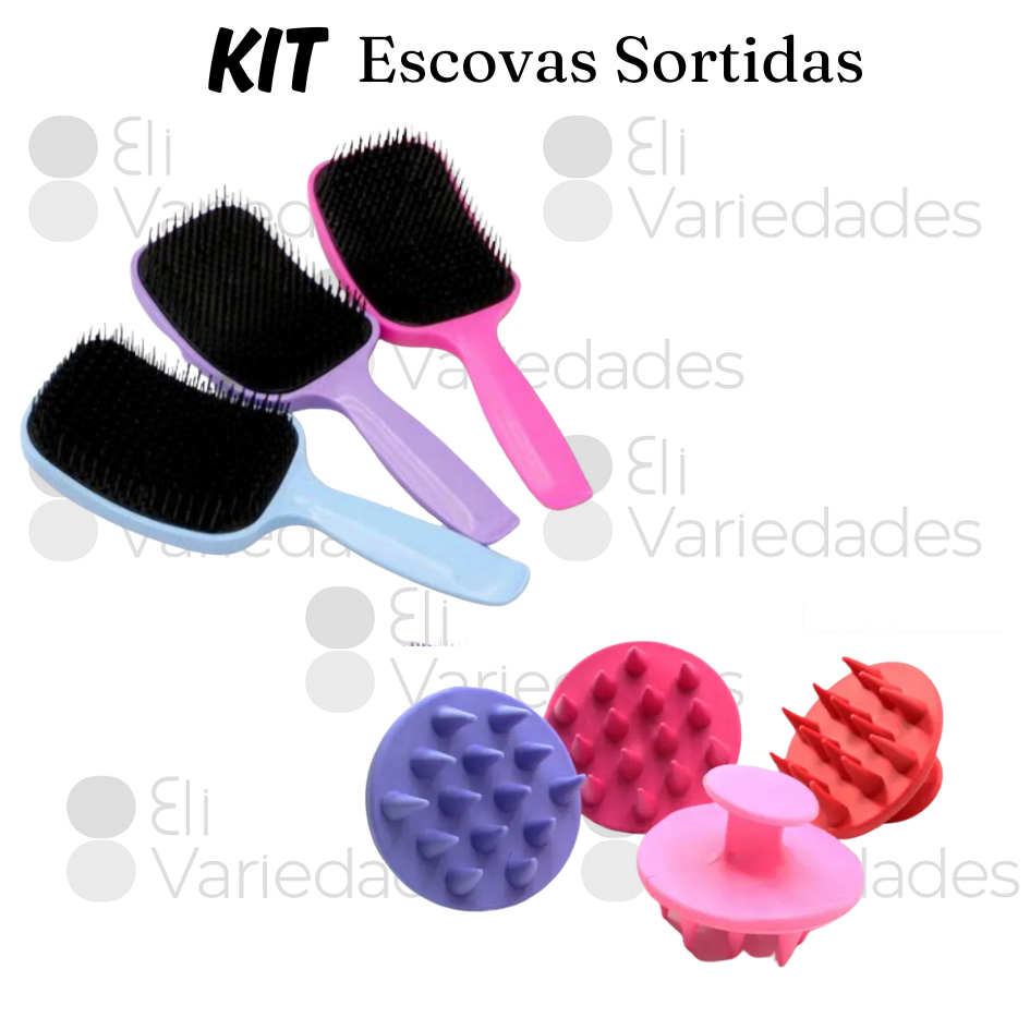 Kit Escova Raquete Flex e Escova Massageadora Capilar de Silicone