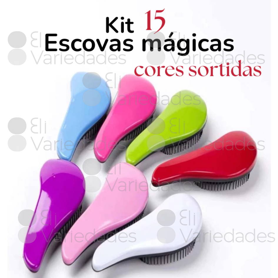 Kit Com 15 Escovas Mágica nas Cores Sortidas, Escova Desembaraçadora Antifrizz super Macia Para Revender
