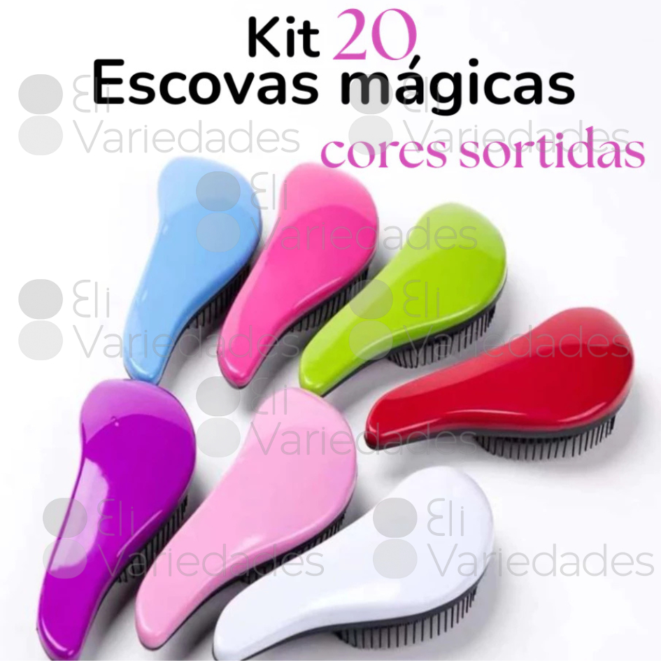 Kit 20 unidades Escovas Mágica Anti Frizz Desembaraçadora nas Cores Sortidas Para Revender