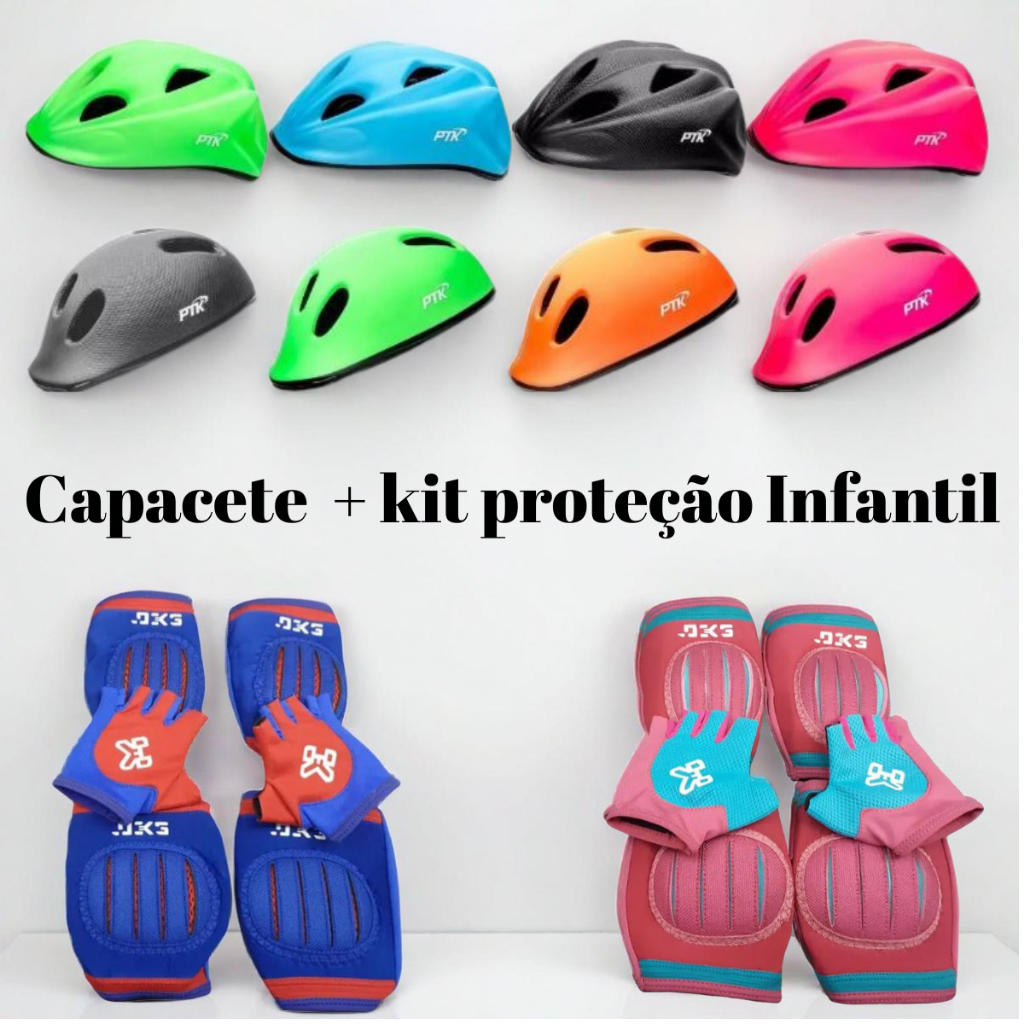 KIT de proteção infantil Capacete + Joelheira + Cotoveleira + Luva BICICLETA/SKATE/PATINS/PATINETE.