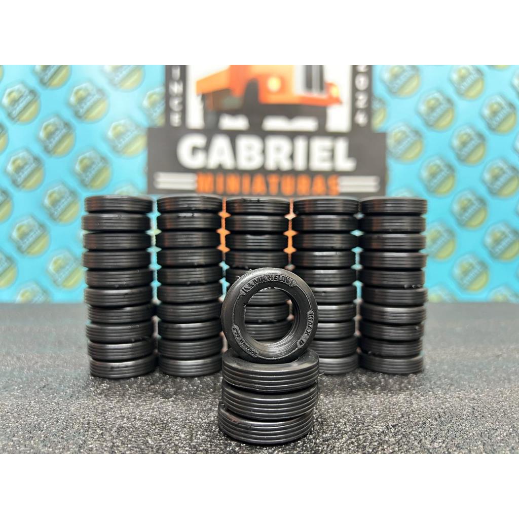 Kit Com 100 Unidades Pneus em Borracha Miniatura Caminhão Escala 1:32