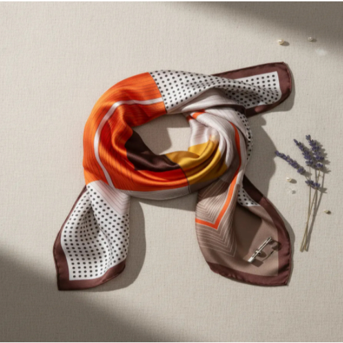 Lenço Feminino de Cetim Seda Estampado 90x90cm – Acessório Sofisticado para Cabelo, Pescoço, Bolsa e Trabalho