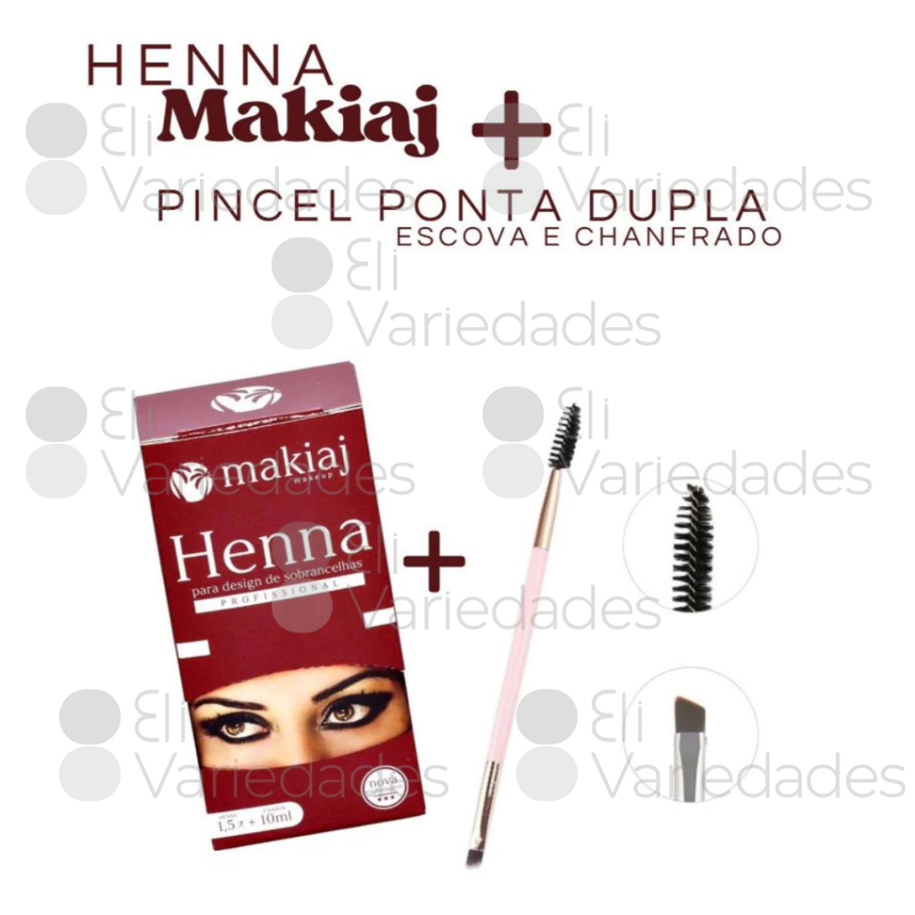 Kit Henna Para Sobrancelhas Makiaj Profissional Completo Com Pincel Ponta Dupla Escova E Chanfrado