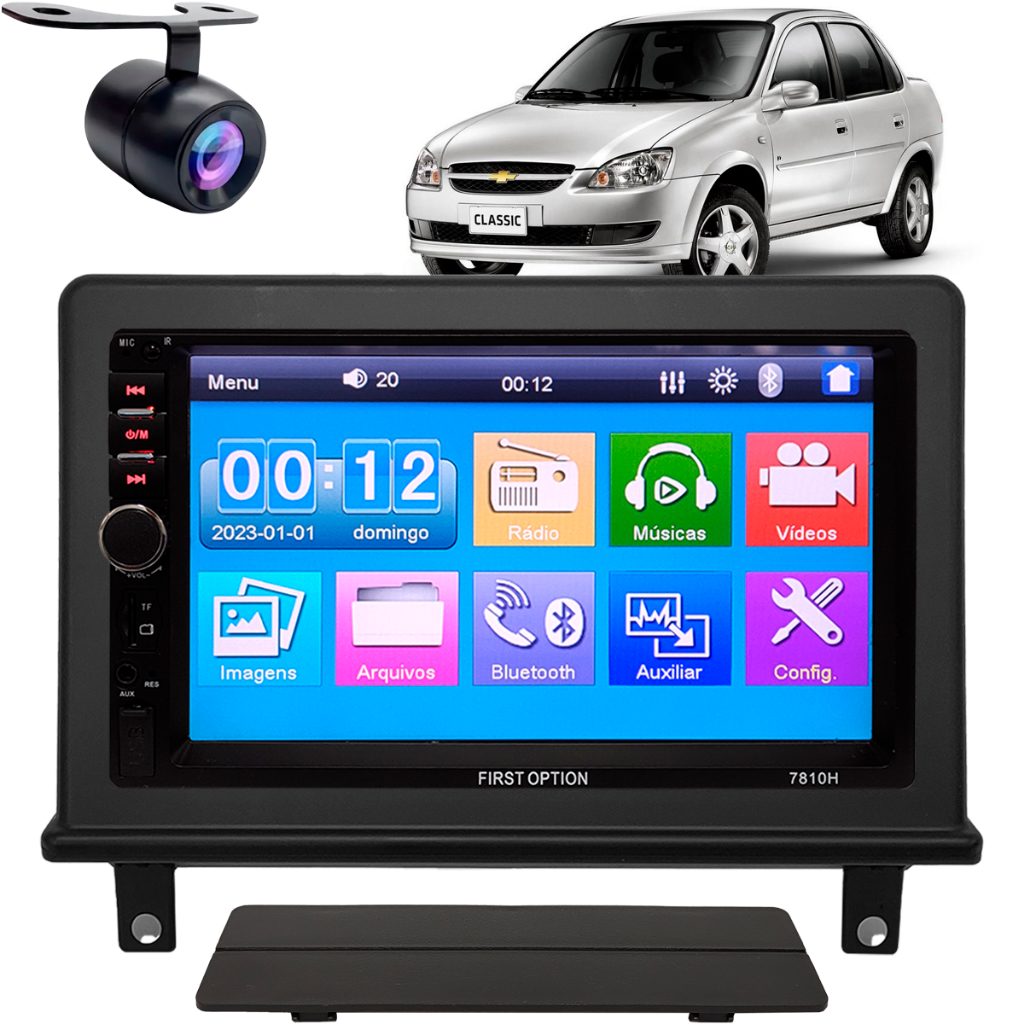 Central Multimídia Mp5 2 Din Gm Corsa Classic Espelhamento Preto Fosco