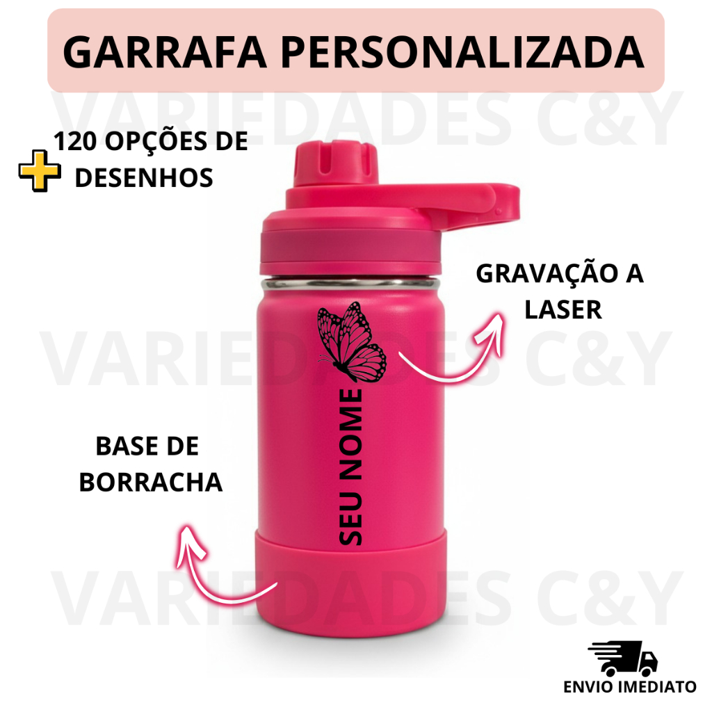 Garrafa Personalizada Gravação a Laser Aço Inox com Base de Silicone Presente Volta ás Aulas 350ml em Oferta na Shopee
