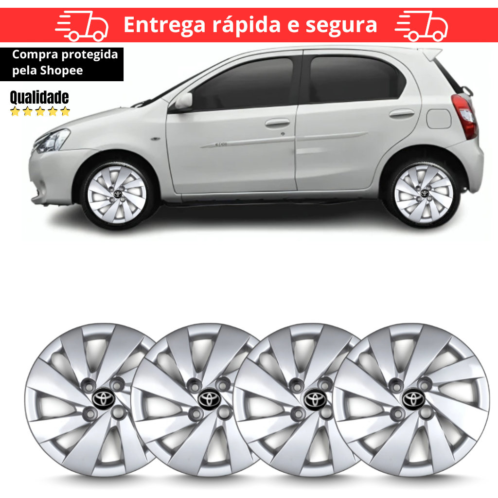 Kit 4 Calota Aro 14 Etios 2022 Prata Com Emblema