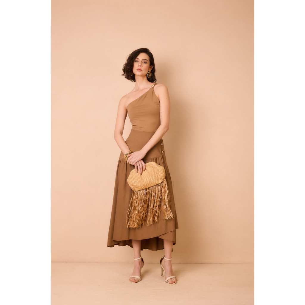 Conjunto feminino Misha Blusa e Saia Midi Slim e Plus Mula Manca Social Elegante