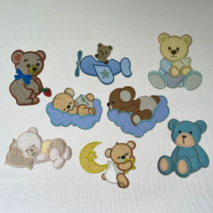 Ursos (efeito bordado) - Aplique Termocolante Para Tecido - Kit com 08 unidades
