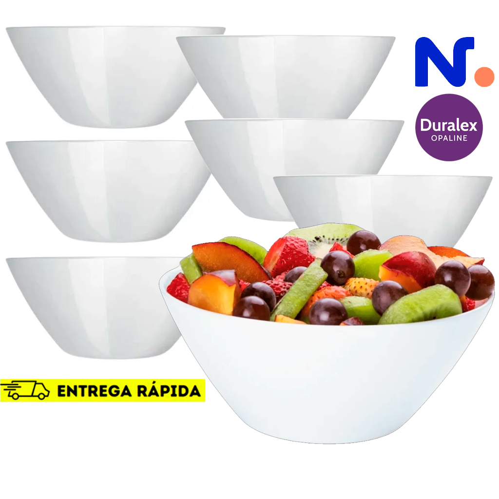 Kit 7 Cumbuca Saladeira Opaline Vidro Duralex 1 Tigela 2,3L e 06 Tigelas 390ML Caldos Sobremesa