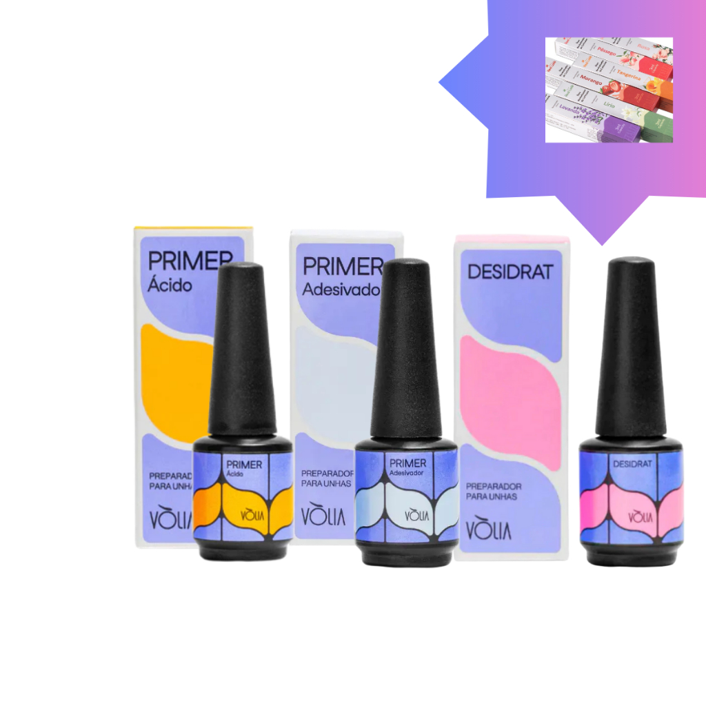 KIT PREPARADORES VÓLIA - PRIMER COM ÁCIDO 10ml  DESIDRAT 9ml E PRIMER SEM ÁCIDO 10ml