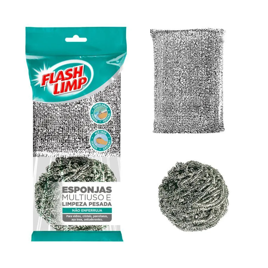 Conjunto Esponja Multiuso Limpeza Pesada Flash Limp 2 unidades