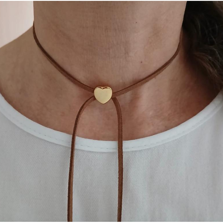 COLAR CKOKER CAMURÇA FEMININO CORAÇÃO ESTILO COUNTRY BOHO M4217 OPÇÃO