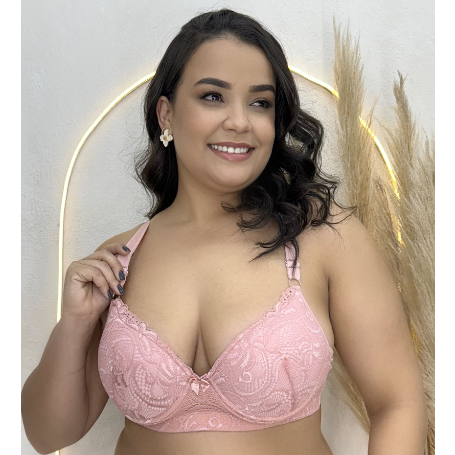 Sutiã Com Bojo Plus Size Reforçado Com Renda Alça Larga Sustentação e Conforto em Microfibra