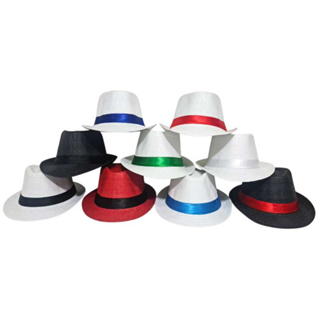Chapéu Malandro Branco e preto com fita vermelha, azul e Preta panamá em Oferta na Shopee