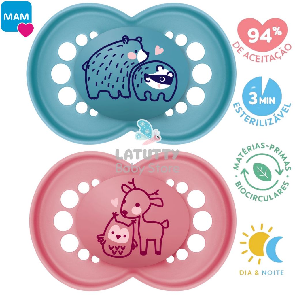 Chupeta MAM 16+ Original Bico Silicone Simétrico Menino Menina em Oferta na Shopee