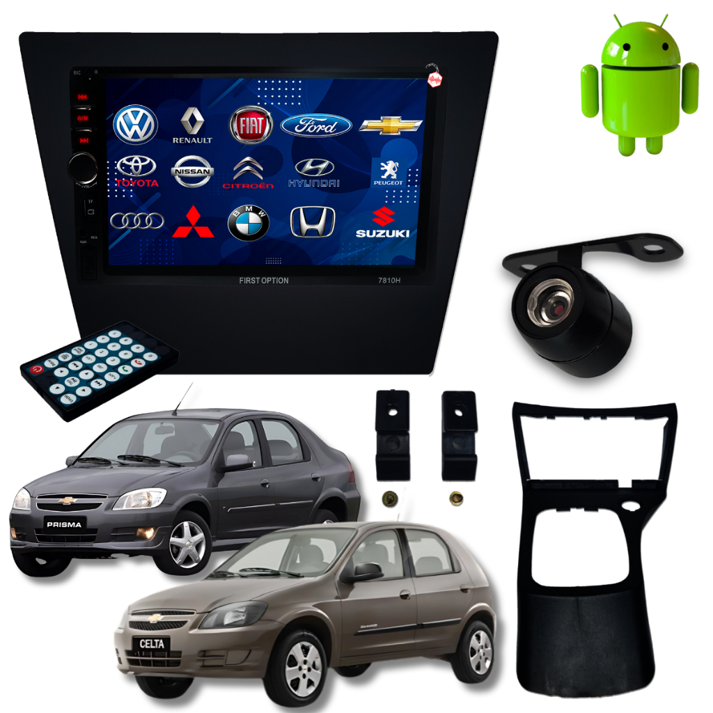 Multimídia Gm Celta G2 2007/2015 E Prisma 2006/2012 + Moldura com Console + Câmera de Ré em Oferta na Shopee