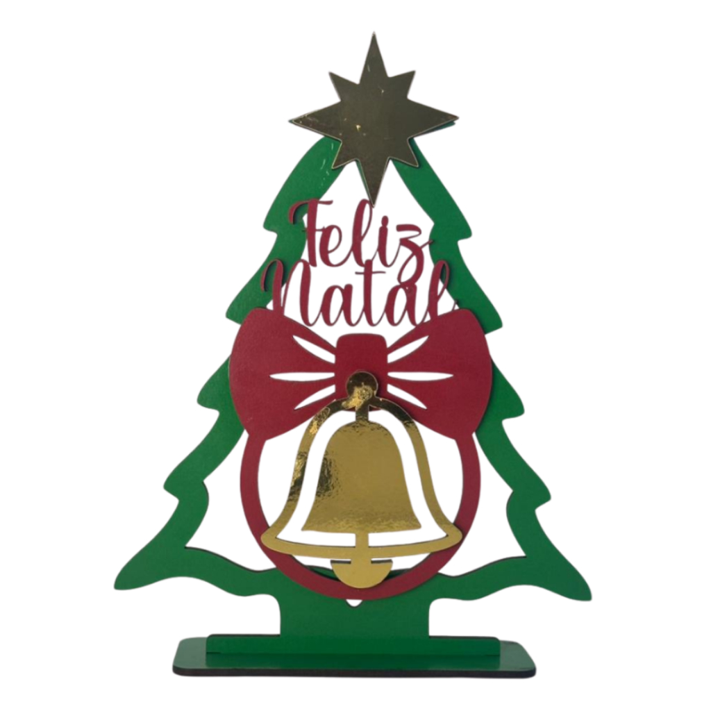 Base de Mesa Árvore De Natal Mdf Verde Com Aplique De Sino Feliz Natal Decoração Natalina