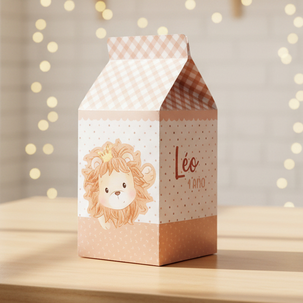 Caixa Milk Leãozinho | Caixinhas Personalizadas Kit Festa Aniversário Lembrancinhas Mimos