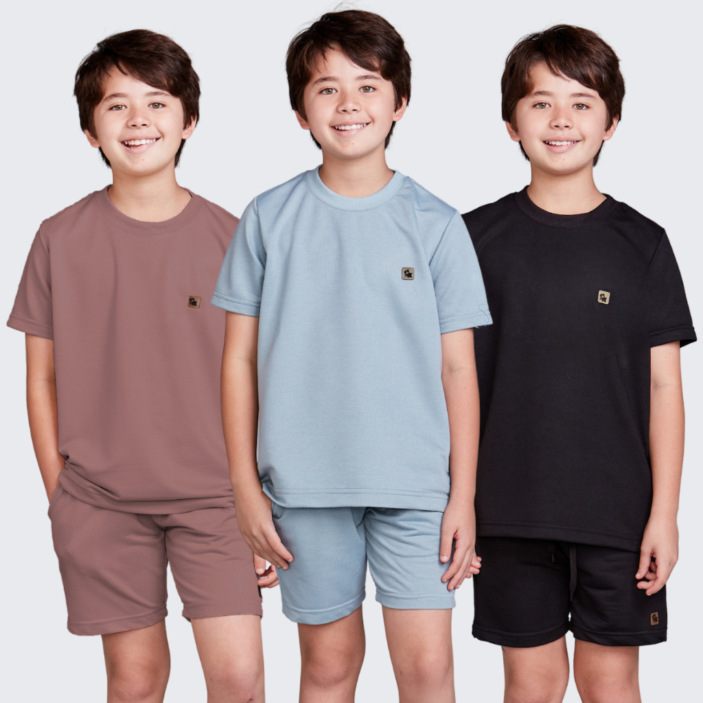 Kit 3 Conjunto Moletinho Conforto e estilo Camisa e Shorts Infantil Menino