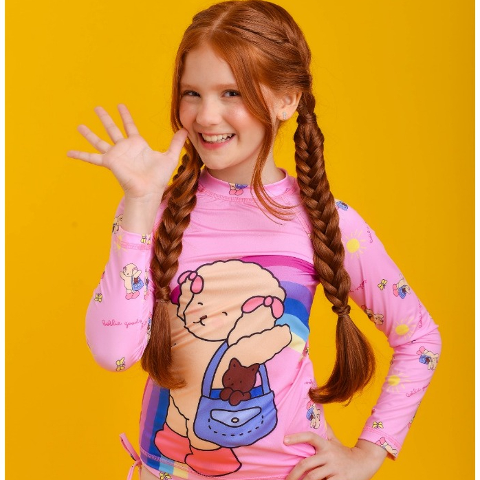 Conjunto Infantil UV50+ Ursinha Roupa de Praia, piscina, clube, lazer ao ar livre infantis. em Oferta na Shopee