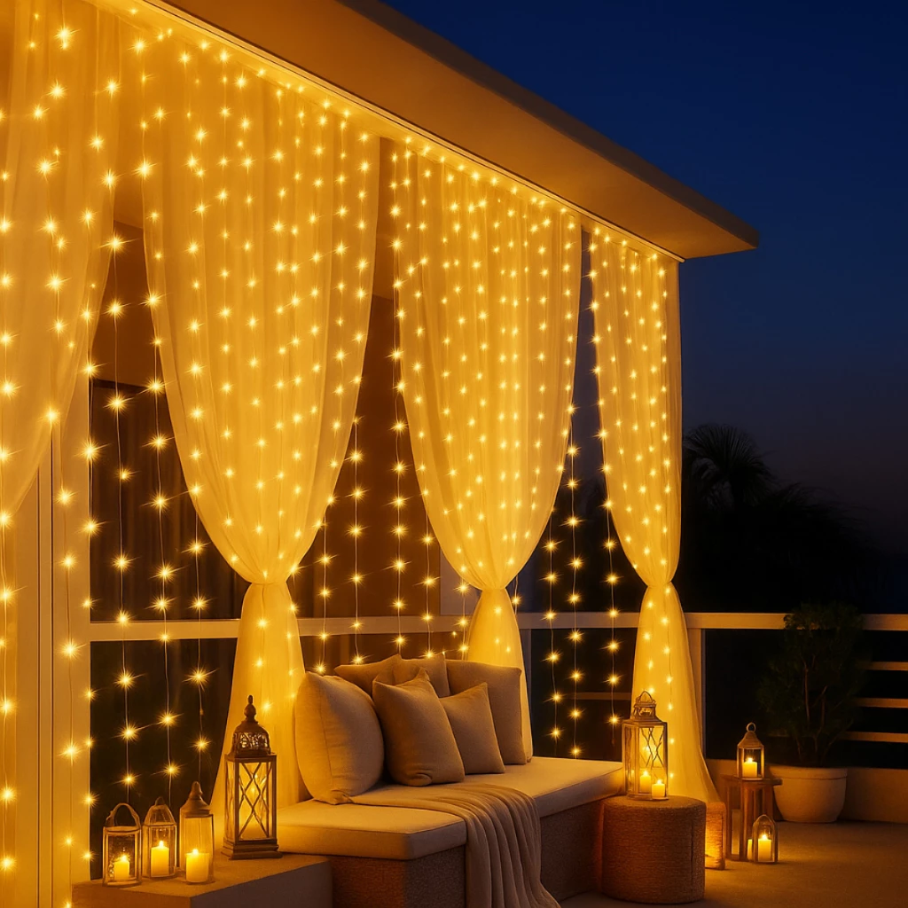 Pisca Cortina 300 Leds 3x3m USB IP44 8 Modos Iluminação Luzes Fada Decoração De Natal Festa LuvinCo — imagem 1