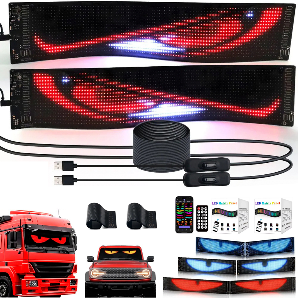 Kit 2 Tela Led Flexível Imagens Textos Olho Display Multifuncional 60x12 E 37x09cm