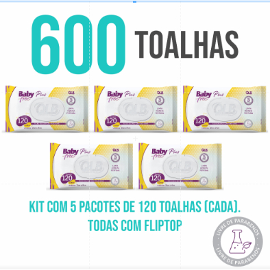Kit com 5 Lenços Umedecidos Baby Free Plus com 120 Unidades Cada – Total 600 Unidades em Oferta na Shopee