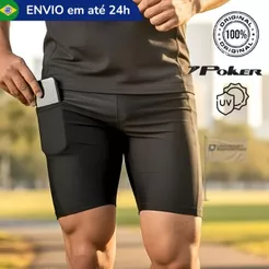 Bermuda Short Calção Poker Esportivo Térmico Corrida Academia Ciclismo com Bolso Suporte Celular