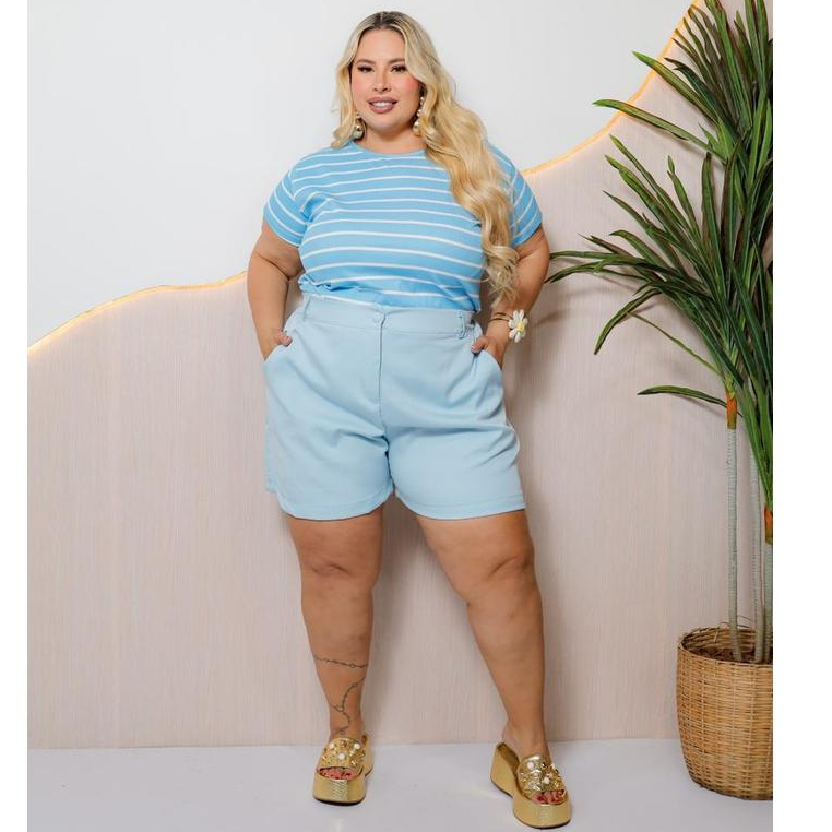 Short Bermuda Plus Size Feminino  Alfaiataria Tamanho Grande G1 G3 G5 50 ao 60 Blogueira Promoçao