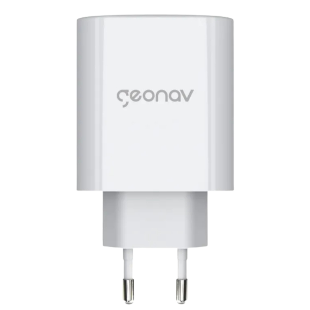 Carregador Rápido 65W Geonav Duo - USB + USB-C PD Power Gan, Branco