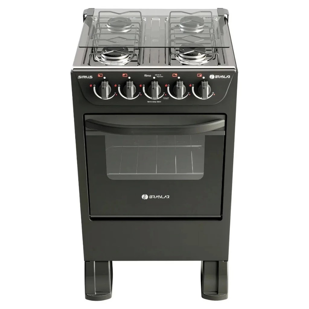 Imagem Fogão De Piso Braslar 4 Bocas New Sirius Preto Manual