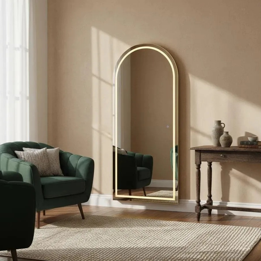 Espelho Lopazzi Grande Corpo Inteiro 170x70cm Com Led Touch Quente Frio Bivolt Jateado Polido Base Reta