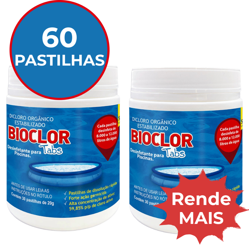 Kit 2 Bioclor Tabs 20g - Cloro p/ Manutenção e Tratamento de Piscinas