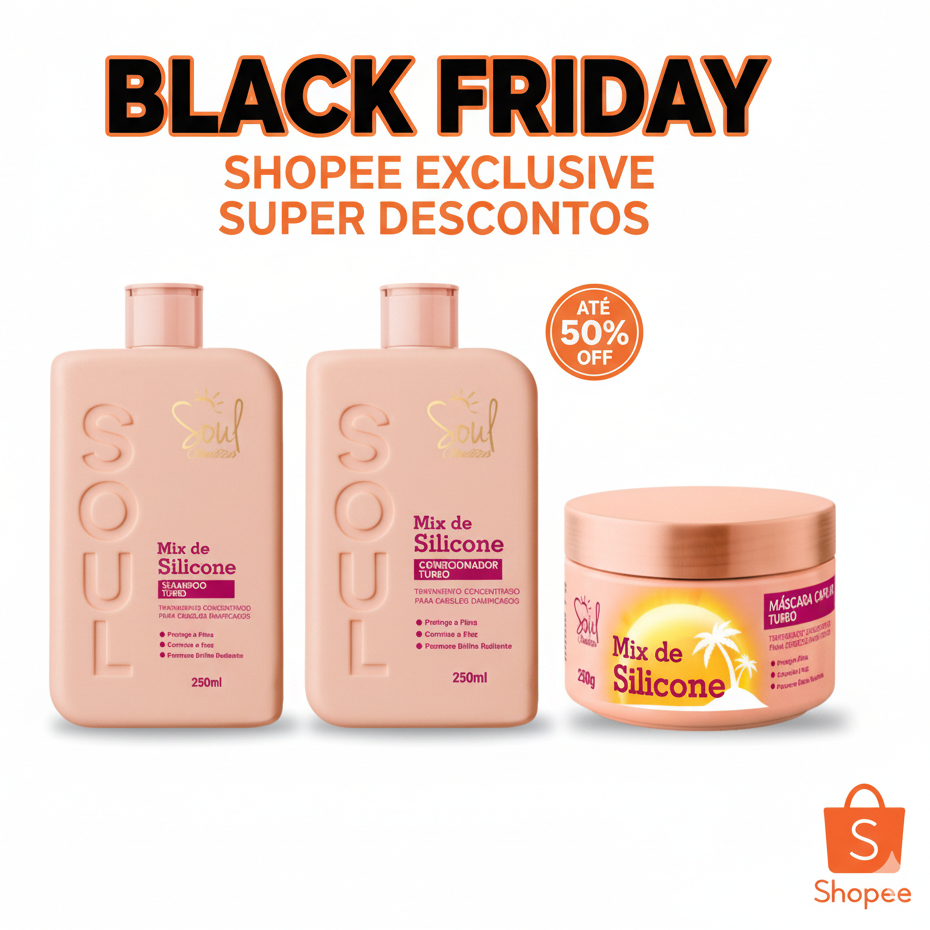 KIT CAPILAR 3 ITENS MIX DE SILICONE  SOUL - SHAMPOO TURBO - CONDICIONADOR TURBO E MÁSCARA CAPILAR