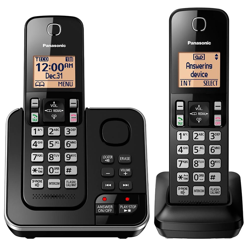Telefone Panasonic Sem Fio KX-TGC362LAB - 2 Aparelhos / Bina / Viva-Voz / Secretária Eletrônica