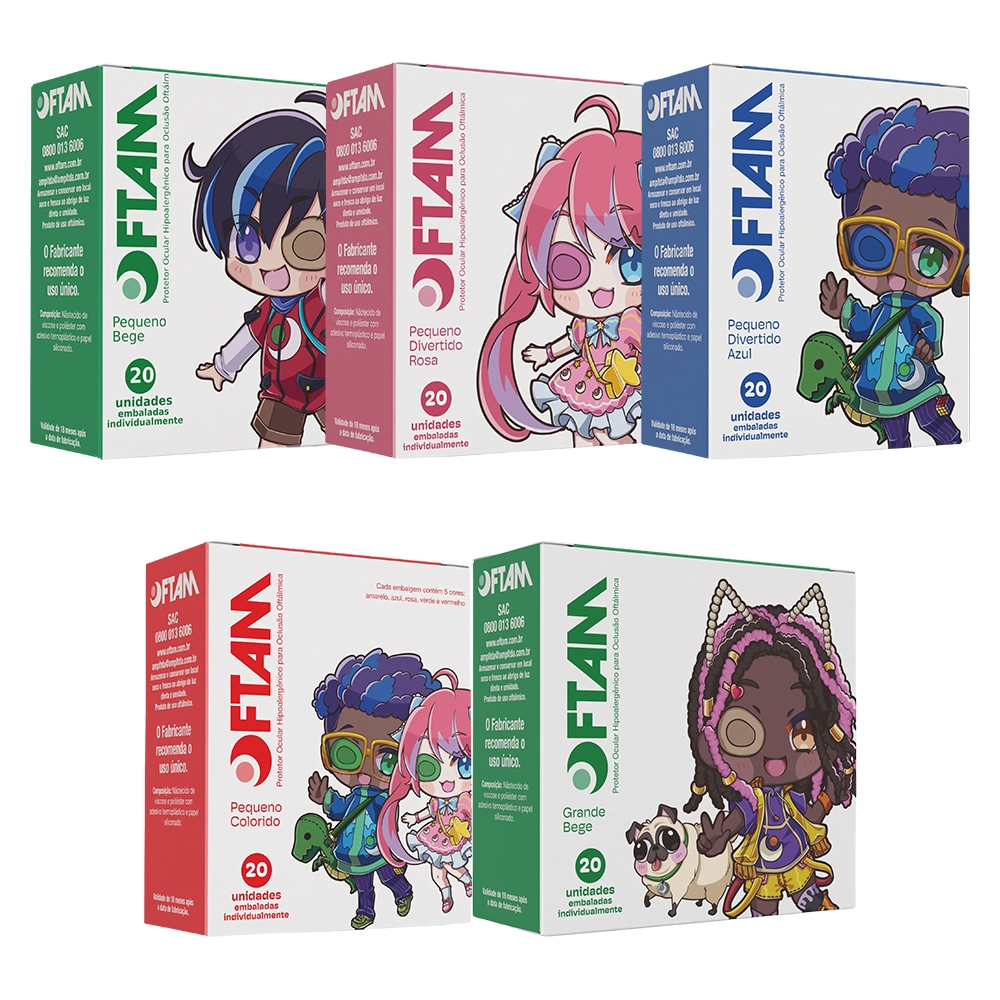 Protetor Ocular para Oclusão Oftálmica Oftam Tampão P/ Olhos Pequeno e Grande Diversas Cores 20 Unid