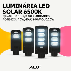 Luminaria Led Poste Solar 40w 60w 100w ou 120w 6500k Branco Frio Ip65 a Prova d'água Preto Alut By Avant