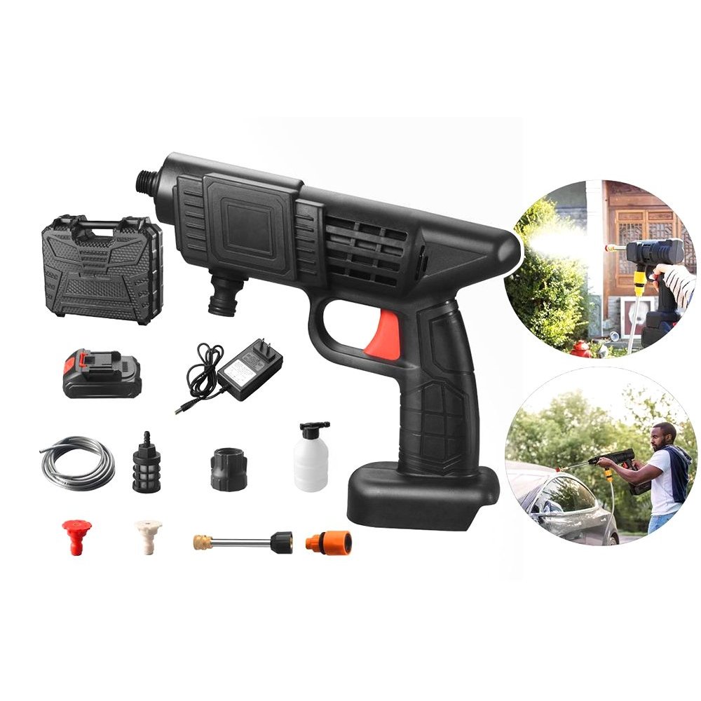 Pistola Limpeza Portátil Recarregável Lavadora de Alta Pressão Kit Completo 8 Pecas Preta