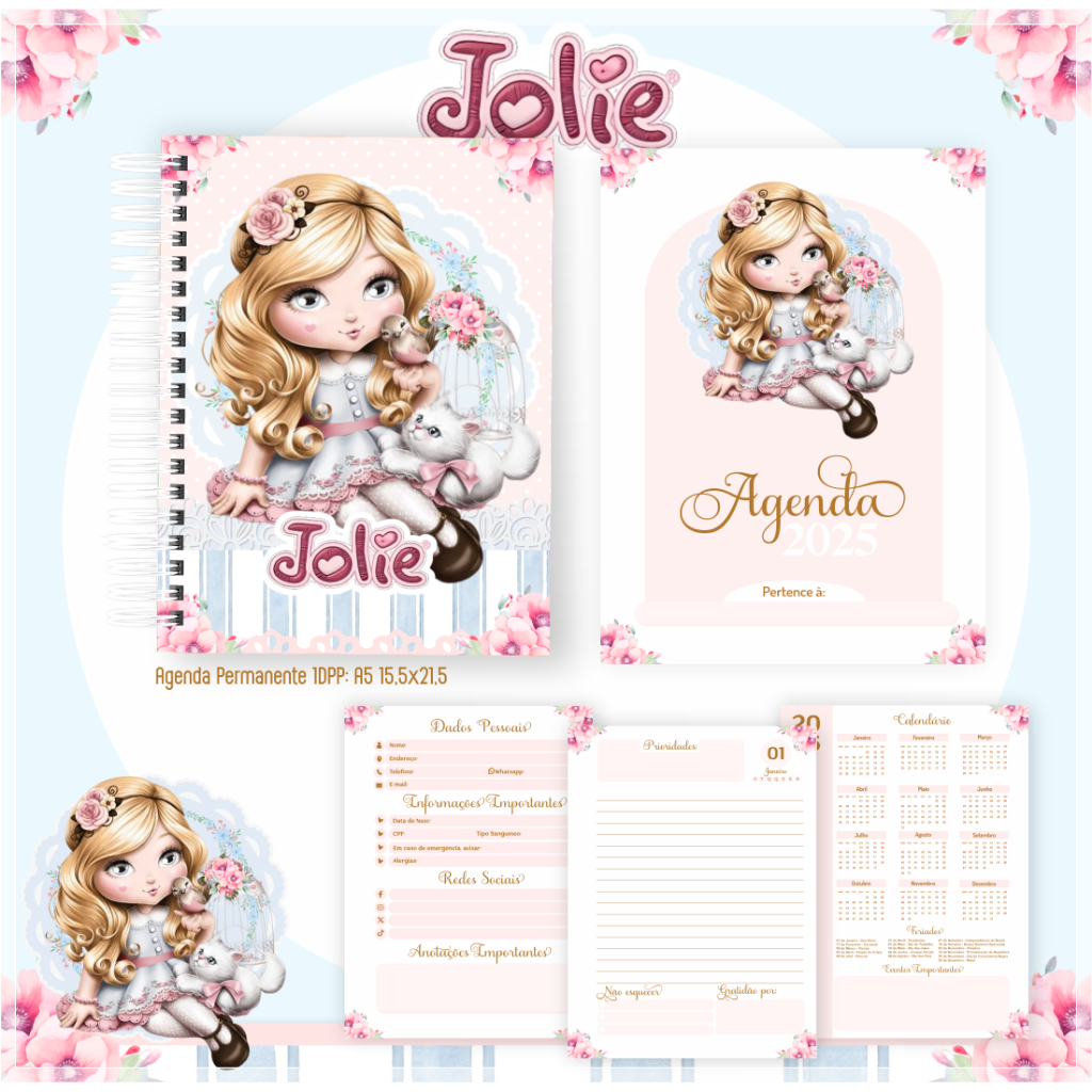 Agenda Permanente Jolie Nostalgia Caneca Bloco de Notas Livro de Colorir DSG 0002