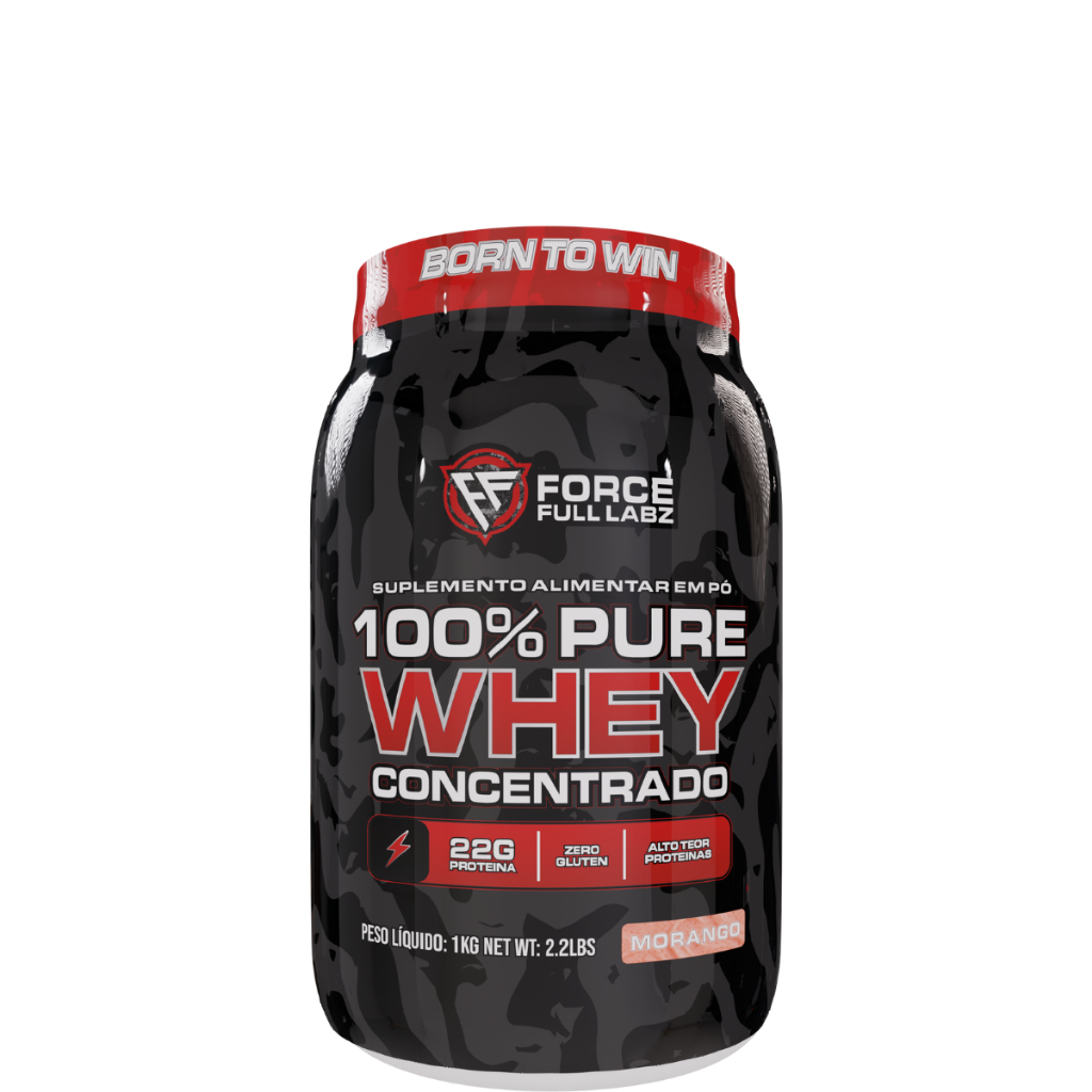 Whey Force Full Labz – Proteína Sabor Morango– Whey Concentrado 900g – Energia e Performance