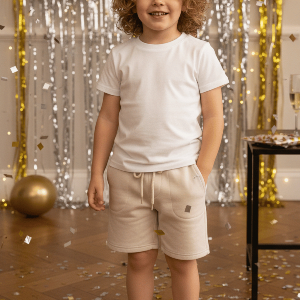 Conjunto Infantil Réveillon Ano Novo Camiseta + Bermuda Moletom Kit Infanto-juvenil Final de Ano 100% Algodão