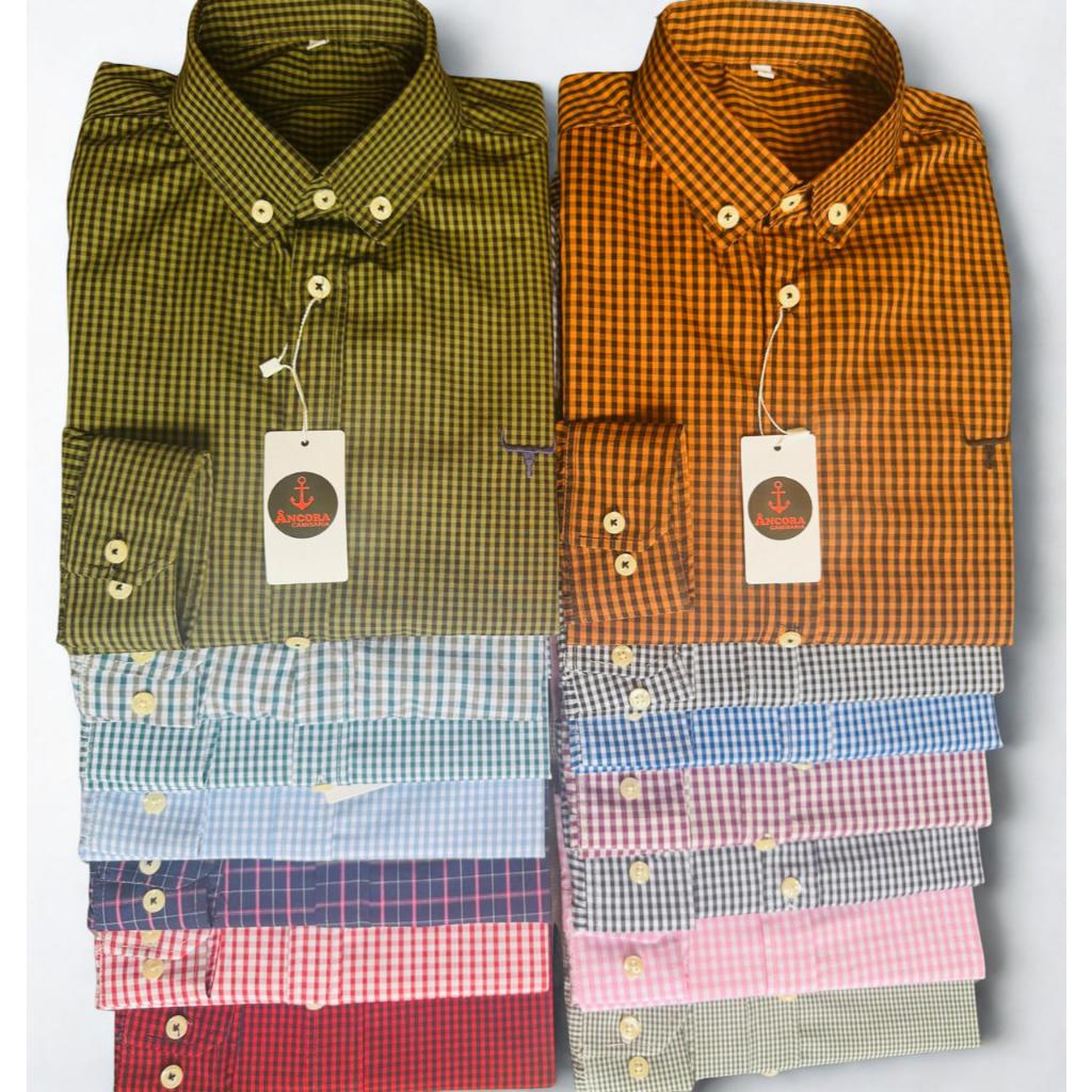 Camisa Masculina 100% Algodão  Micro  Xadrez Manga Longa Social Slim Country Cabeça do boi em Oferta na Shopee