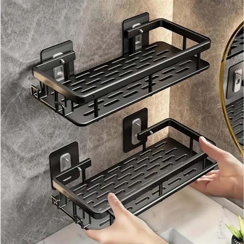 Kit Prateleira Porta Shampoo Luxo Suporte Metal Adesivo Box Parede Banheiro Organizador Multiuso