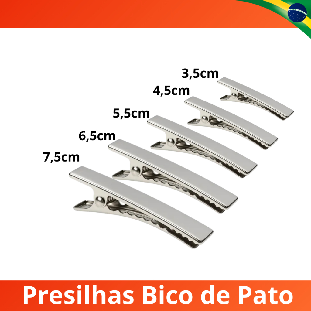 Presilha Bico De Pato Kit 50 ou 100 Unidades Jacare Prata 3.5cm | 4.5cm | 5.5cm | 6.5cm | 7.5 cm em Oferta na Shopee