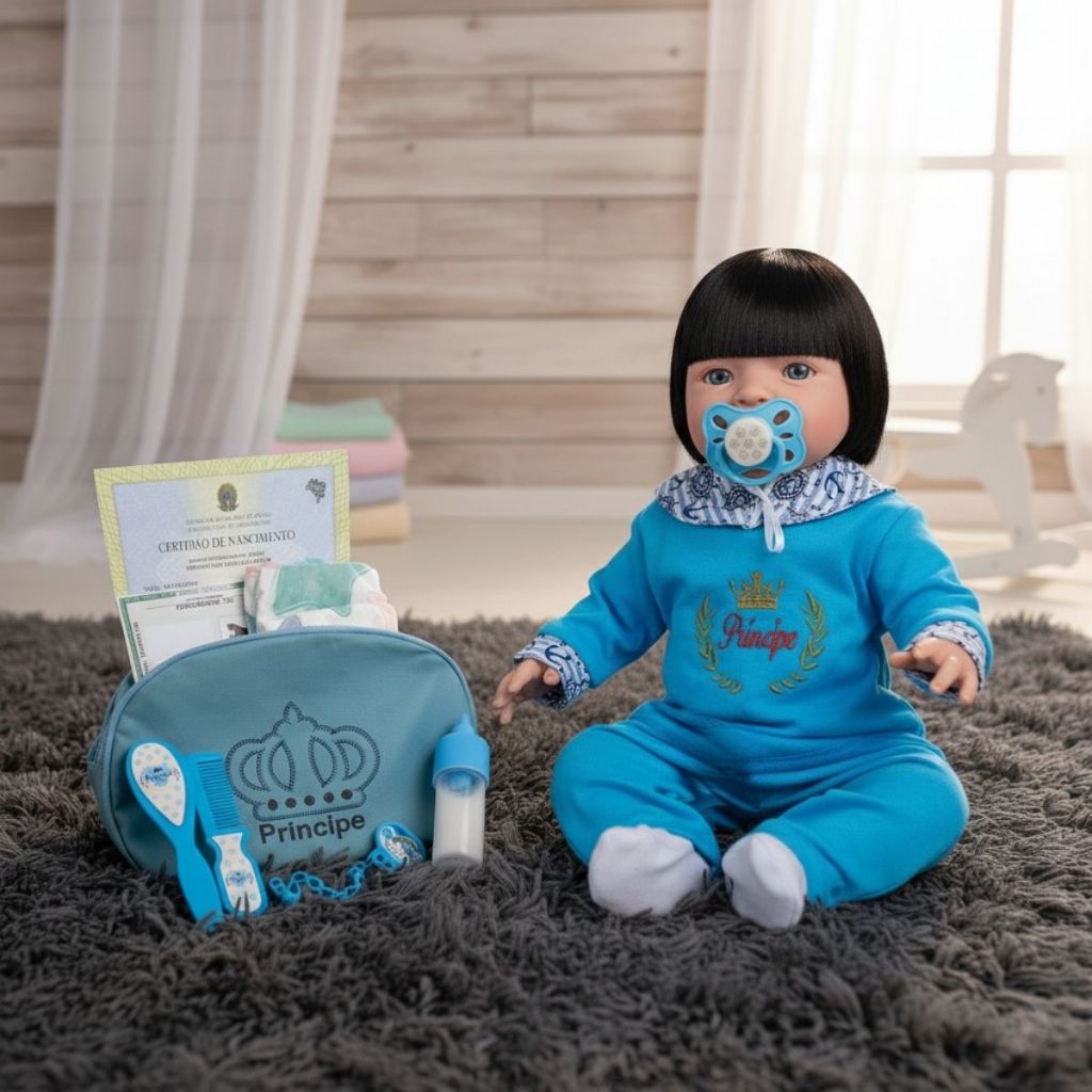 Boneca Bebê Mamãe Reborn Menino Cabelos Pretos Enxoval em Oferta na Shopee