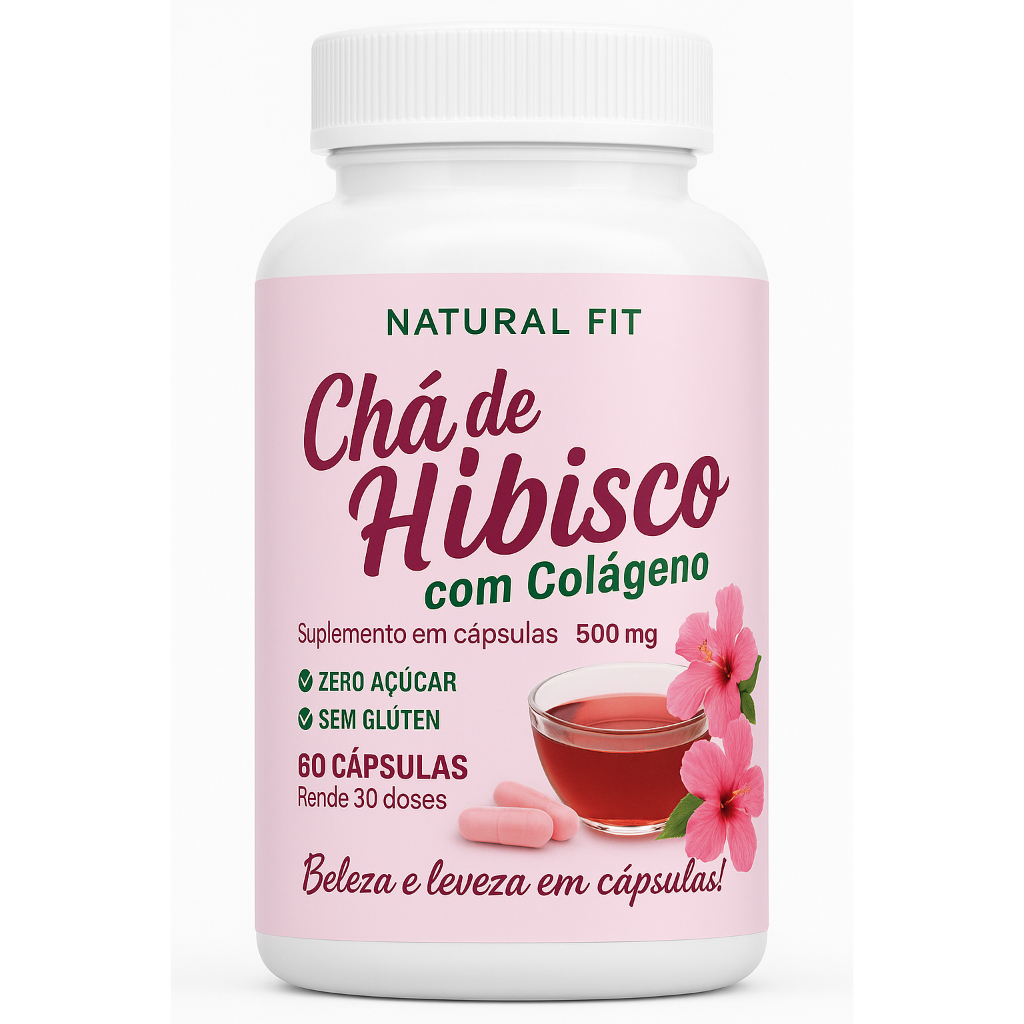 "Chá de Hibisco com Colágeno – Zero Açúcar, Sem Glúten, 60 cápsulas. Pele firme, leveza, beleza e resultado rápido!" em Oferta na Shopee
